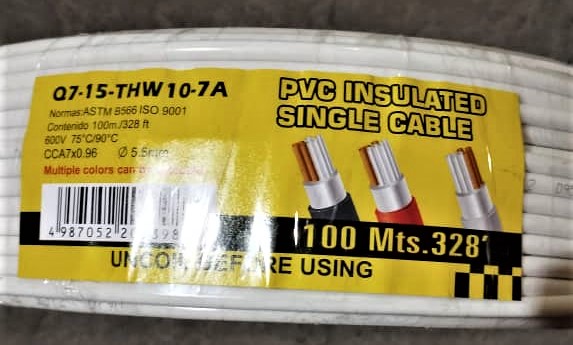 ROLLO DE CABLE ELECTRICO INDIVIDUAL BLANCO #10 X 328FT.-