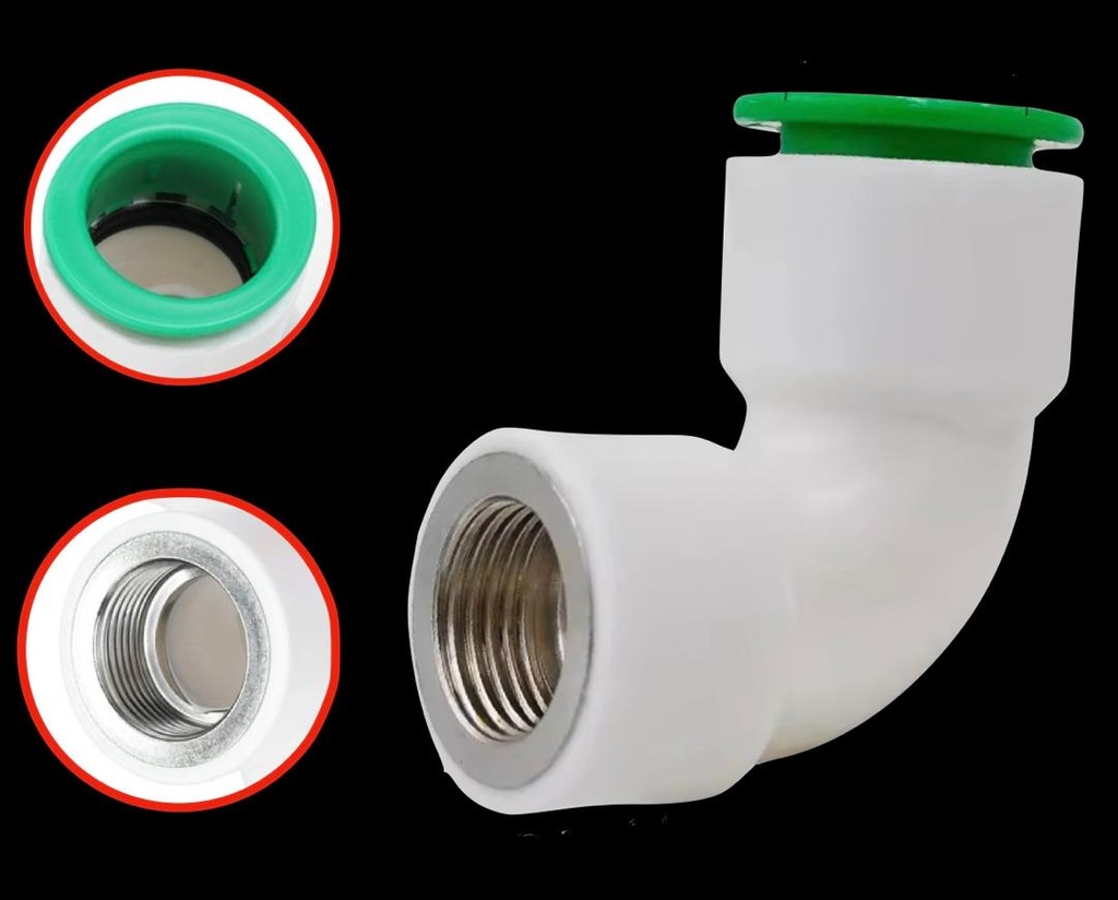 CODO 90 GRADOS PLÁSTICO DE 1/2" X 1/2" DE DIÁMETROS CON CONECTOR RÁPIDO EN UN EXTREMO Y ROSCA HEMBRA EN EL OTRO