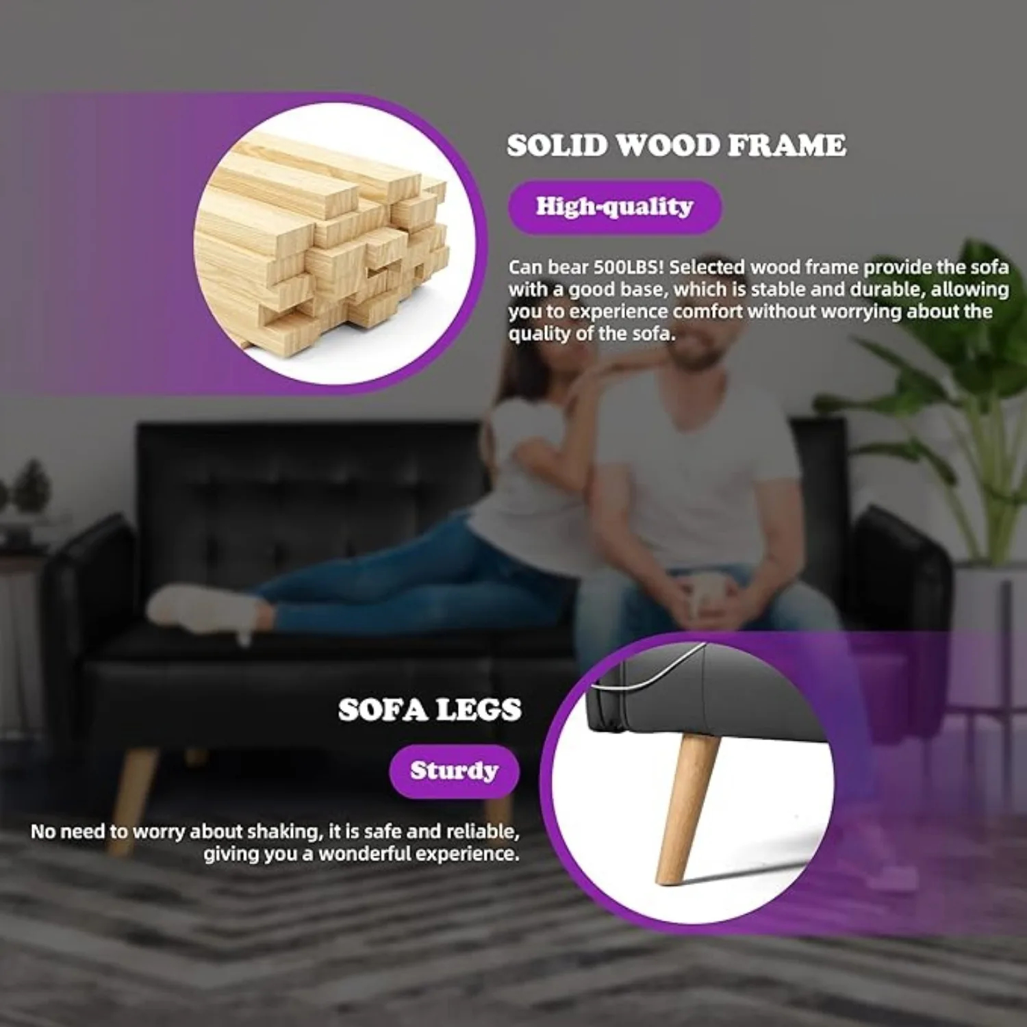 Sofá cama convertible de 65 pulgadas con 2 USB, pequeño sofá plegable ajustable, sofá cama moderno de mediados de siglo para sala de estar, dormitorio