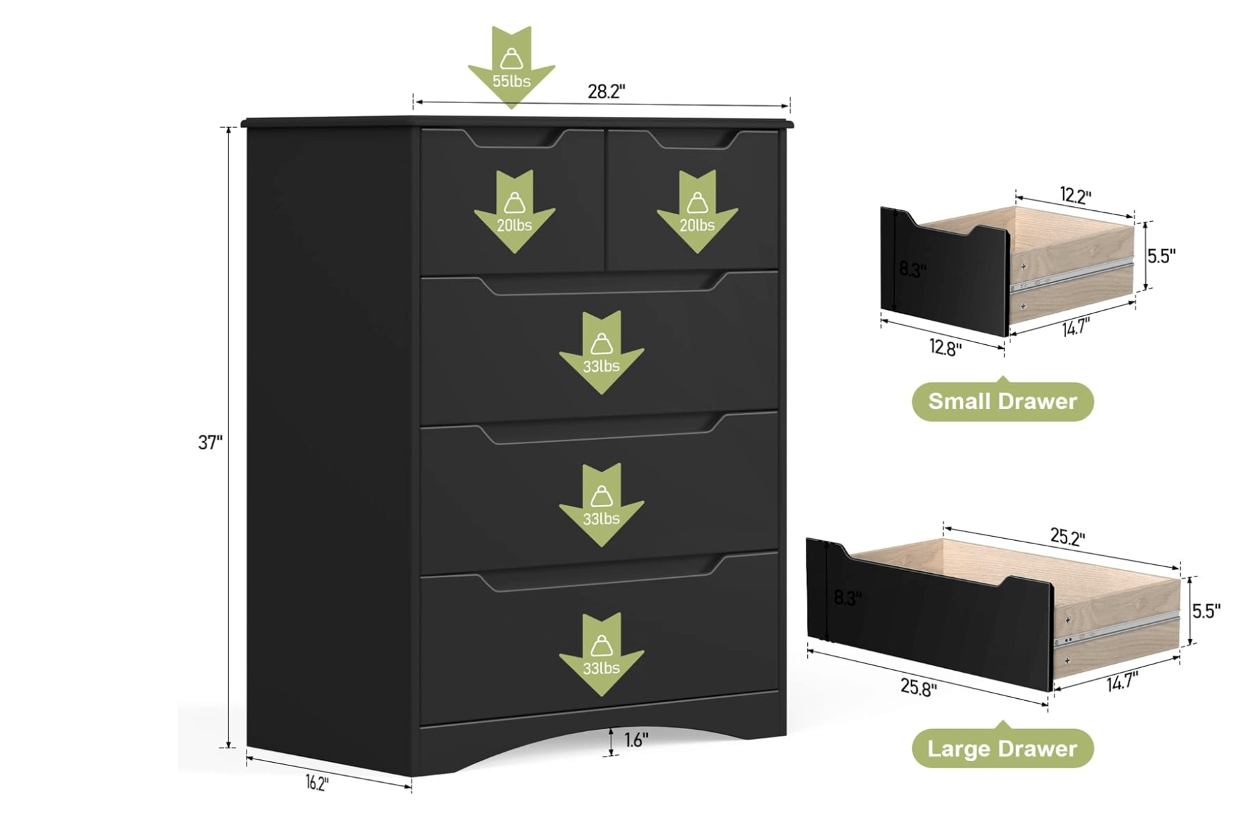 Gavetero 5 gavetas color negro.