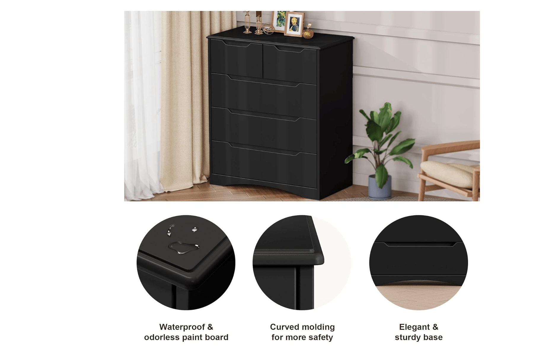 Gavetero 5 gavetas color negro.