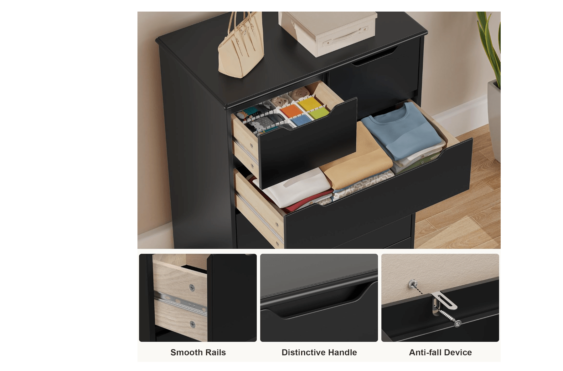 Gavetero 5 gavetas color negro.