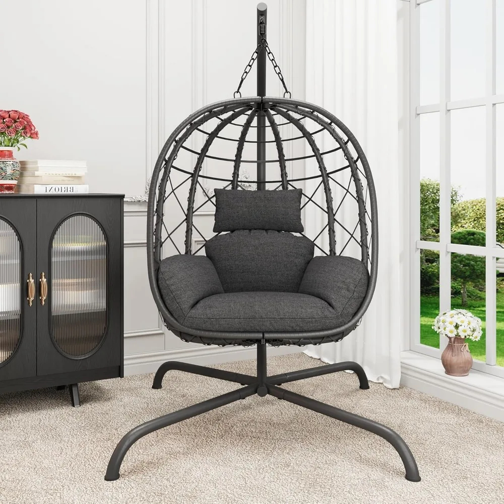 Silla colgante para huevos con soporte, columpio de mimbre para Patio, hamaca, silla para huevos para interiores y exteriores, capacidad de 400 libras con espesa