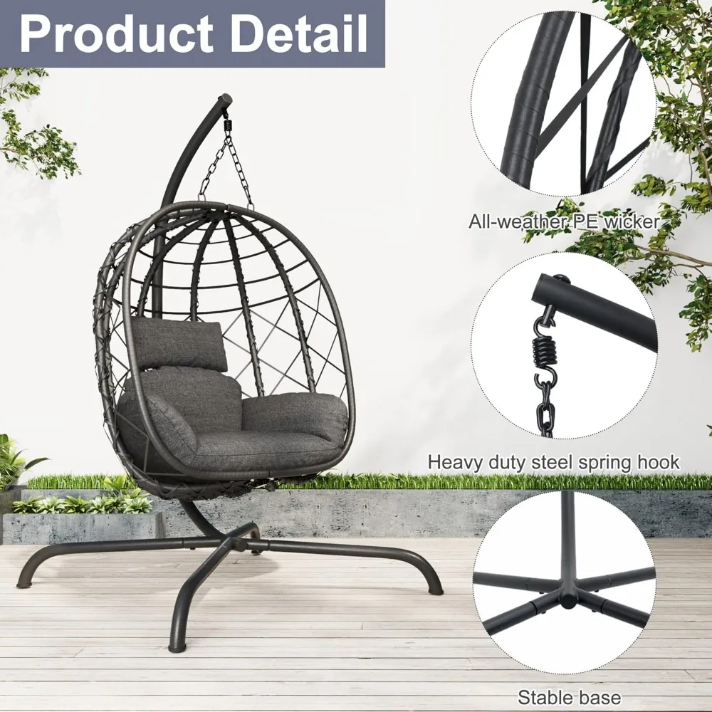 Silla colgante para huevos con soporte, columpio de mimbre para Patio, hamaca, silla para huevos para interiores y exteriores, capacidad de 400 libras con espesa