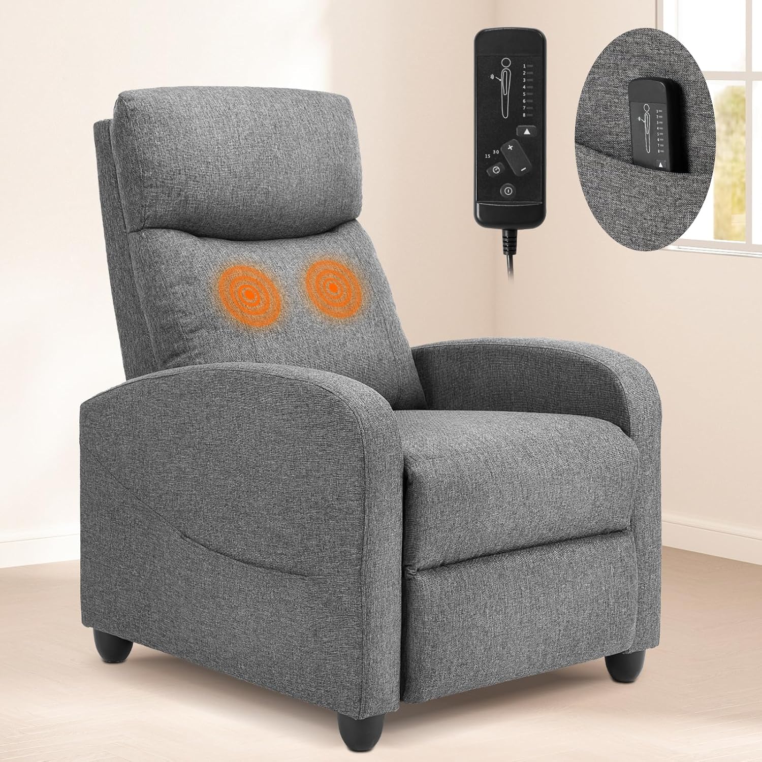 Silla reclinable para sala de estar con respaldo ajustable y reposapiés.