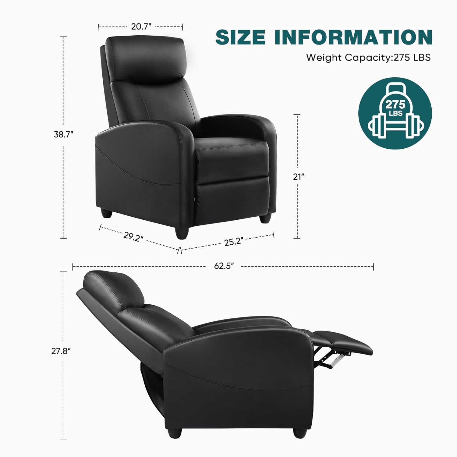 Silla reclinable para sala de estar con respaldo ajustable y reposapiés.