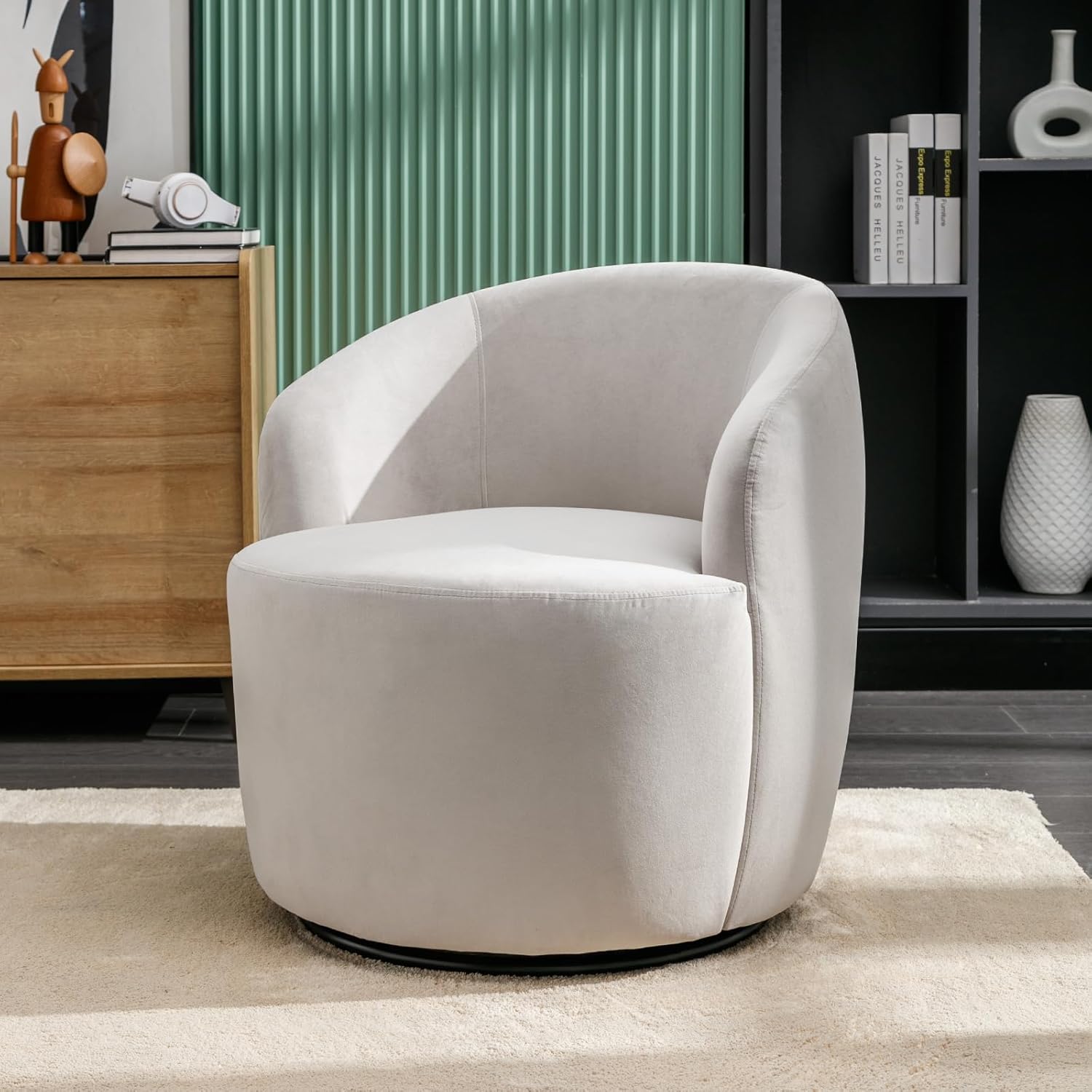 Butaca Roxy, giratoria tapizada con brazo redondo moderno, giratorio de 360 grados.