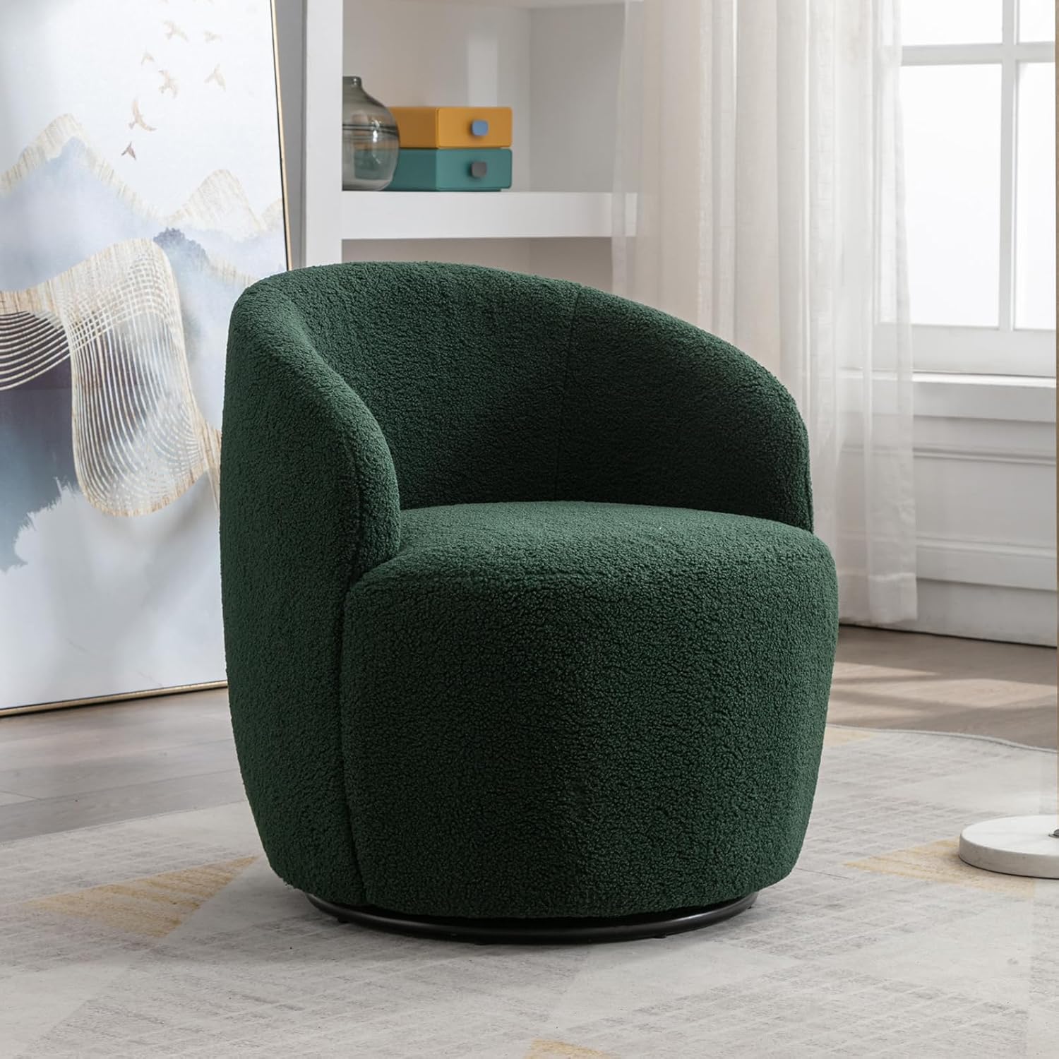 Butaca Roxy, giratoria tapizada con brazo redondo moderno, giratorio de 360 grados.
