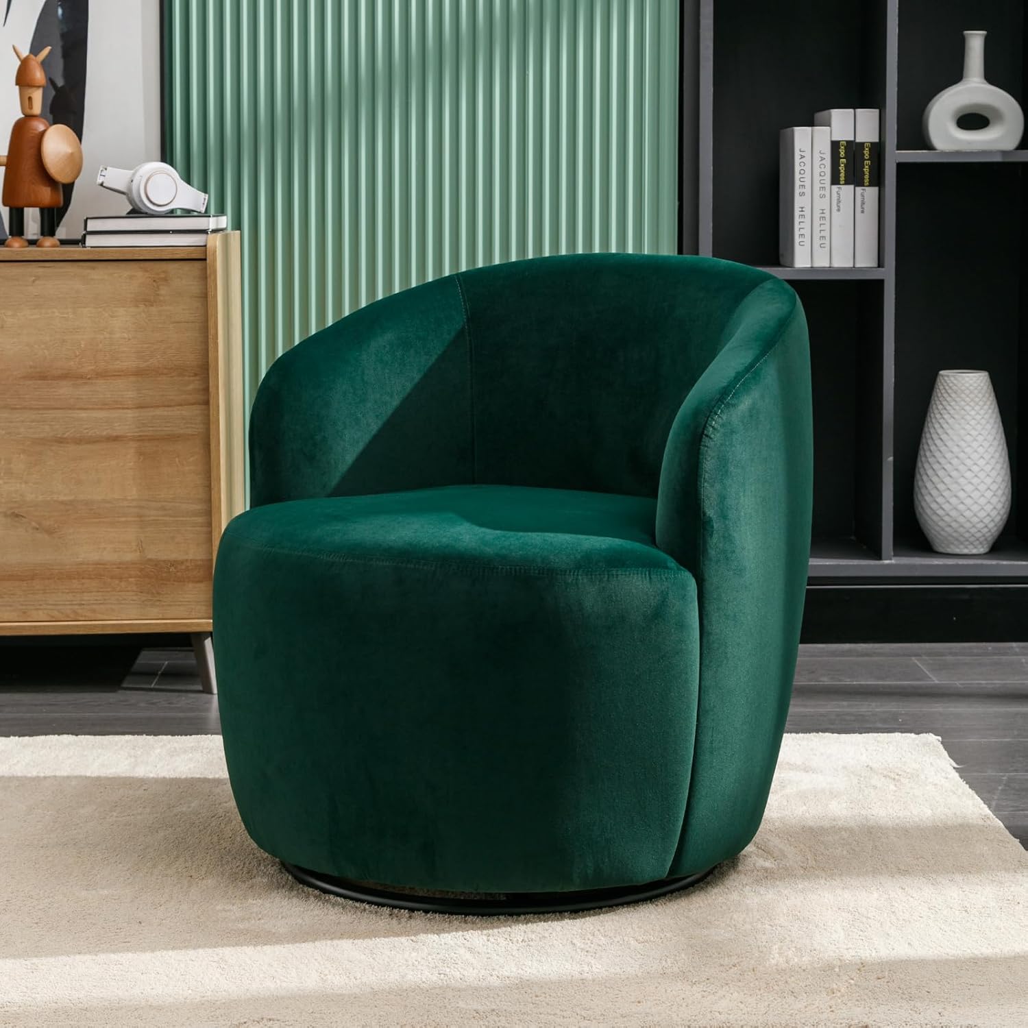Butaca Roxy, giratoria tapizada con brazo redondo moderno, giratorio de 360 grados.