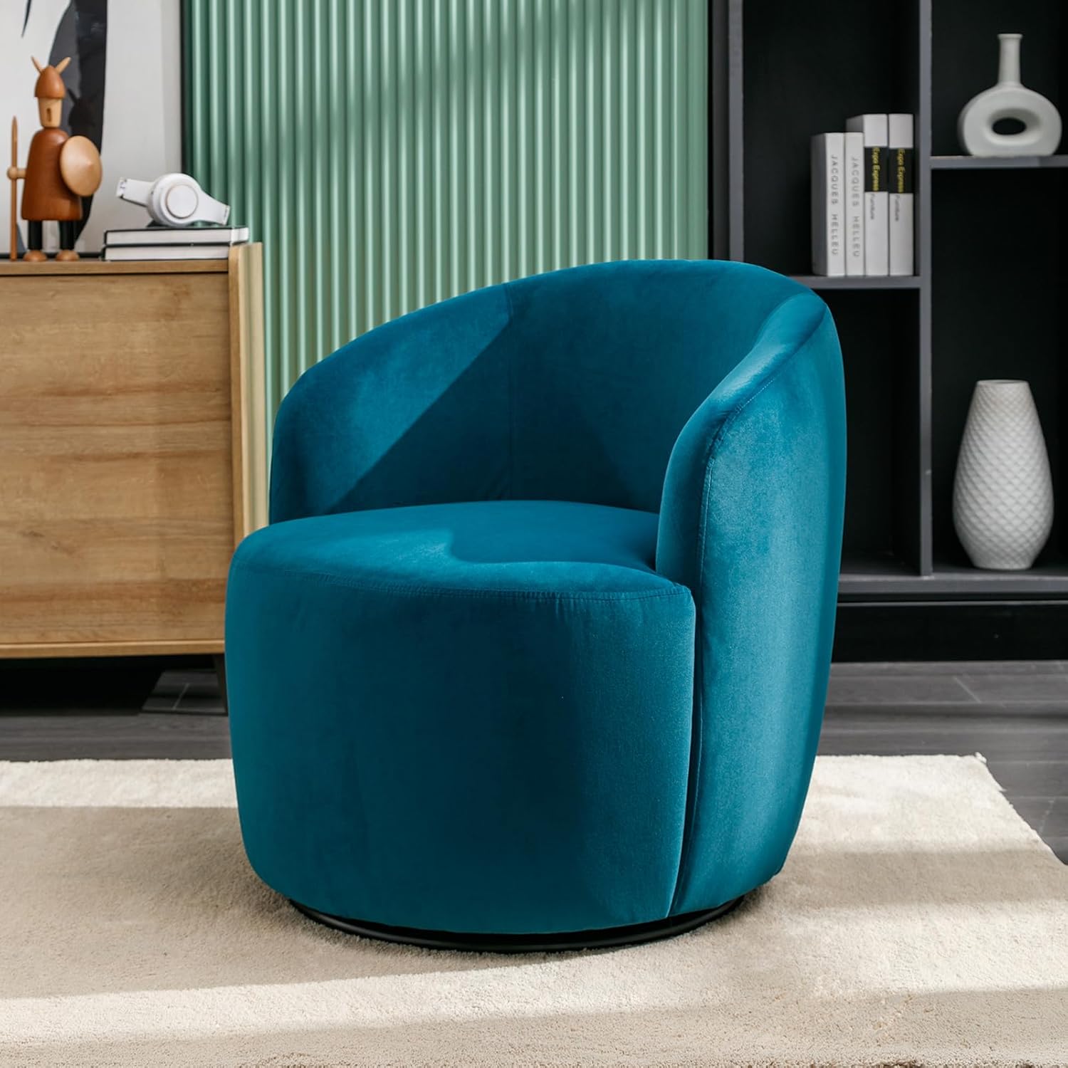 Butaca Roxy, giratoria tapizada con brazo redondo moderno, giratorio de 360 grados.