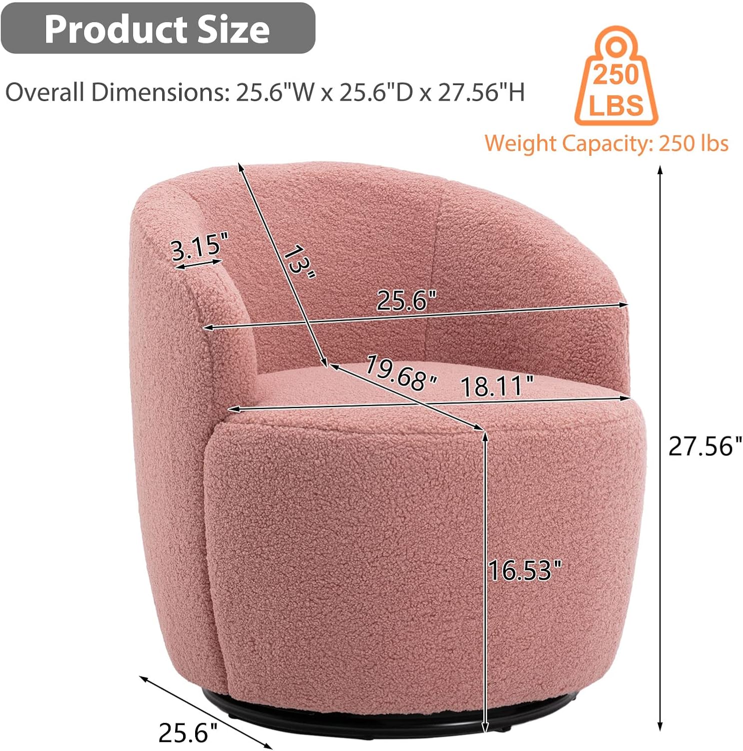 Butaca Roxy, giratoria tapizada con brazo redondo moderno, giratorio de 360 grados.