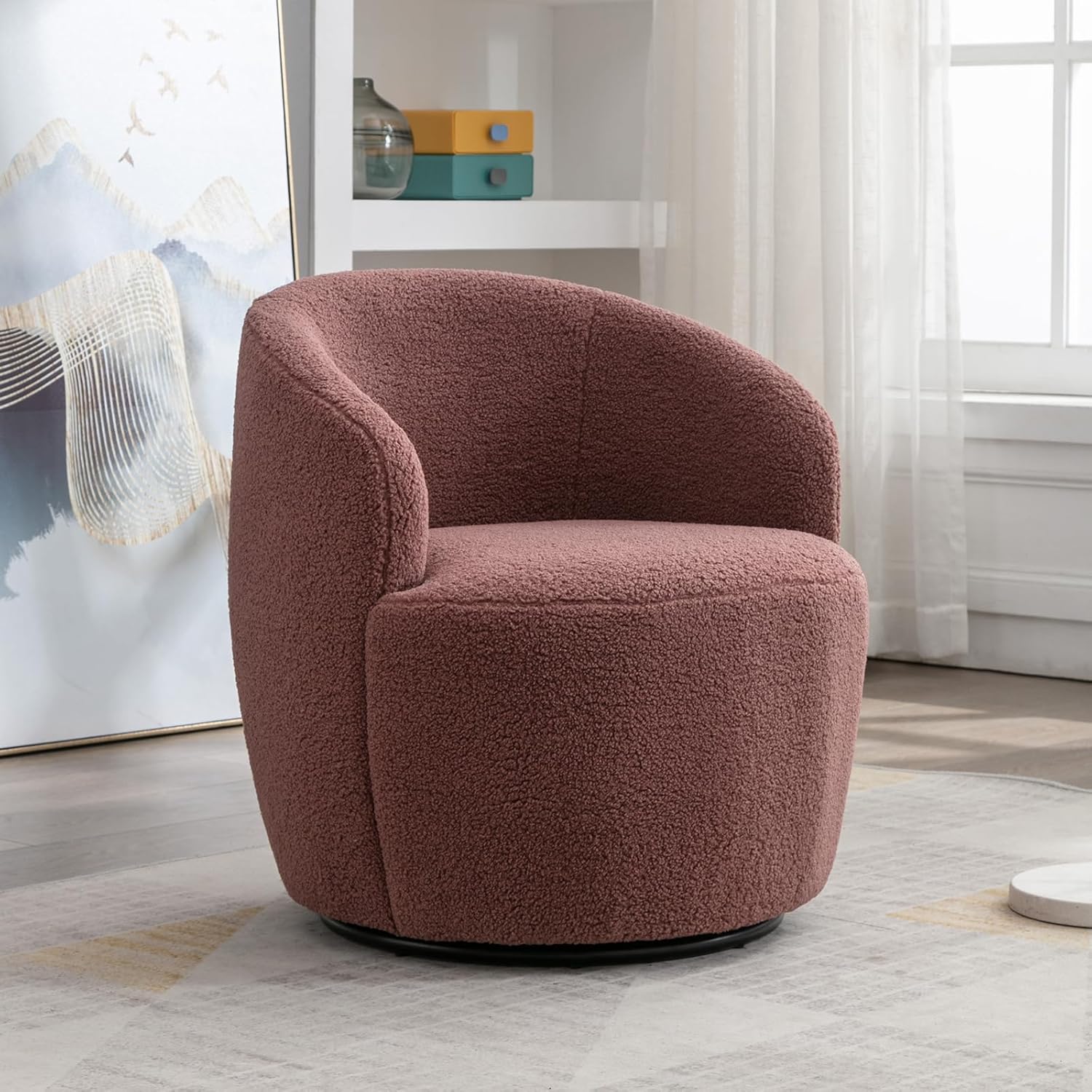 Butaca Roxy, giratoria tapizada con brazo redondo moderno, giratorio de 360 grados.