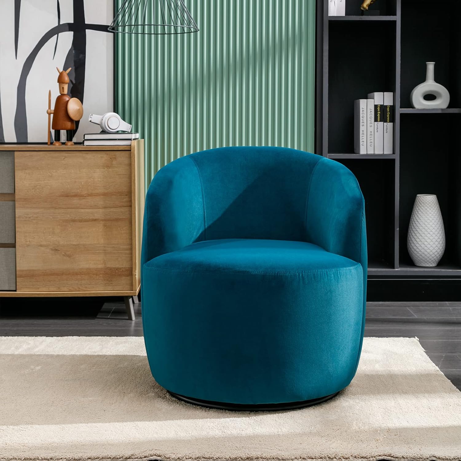 Butaca Roxy, giratoria tapizada con brazo redondo moderno, giratorio de 360 grados.