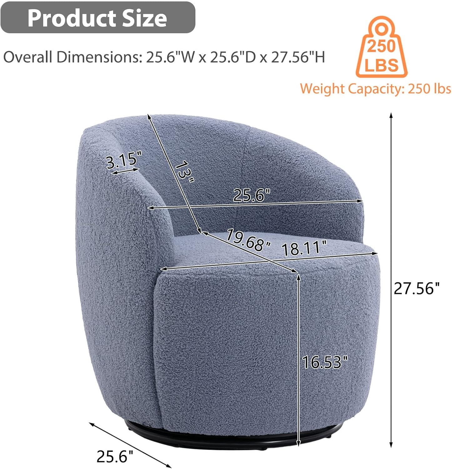 Butaca Roxy, giratoria tapizada con brazo redondo moderno, giratorio de 360 grados.