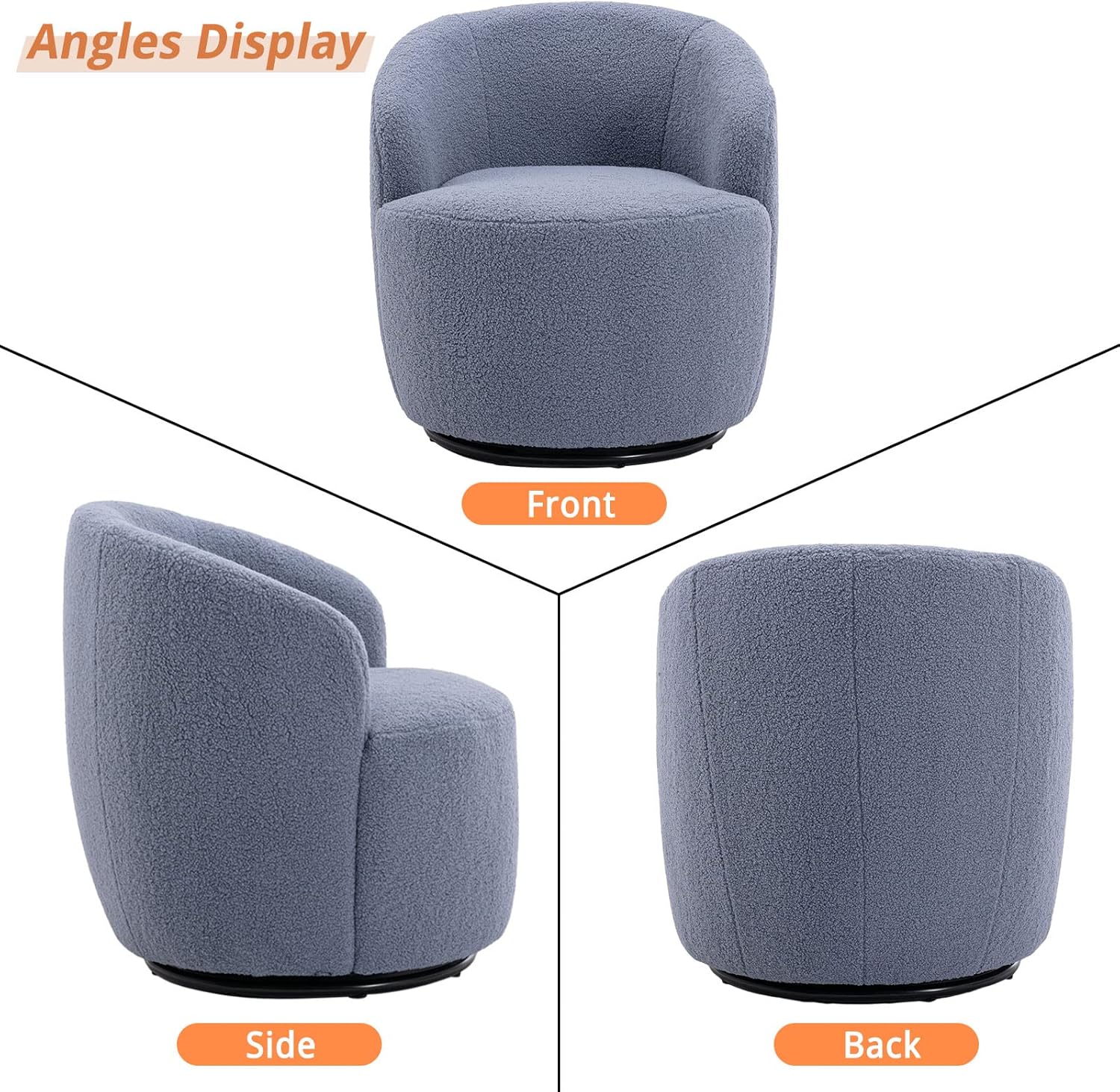 Butaca Roxy, giratoria tapizada con brazo redondo moderno, giratorio de 360 grados.