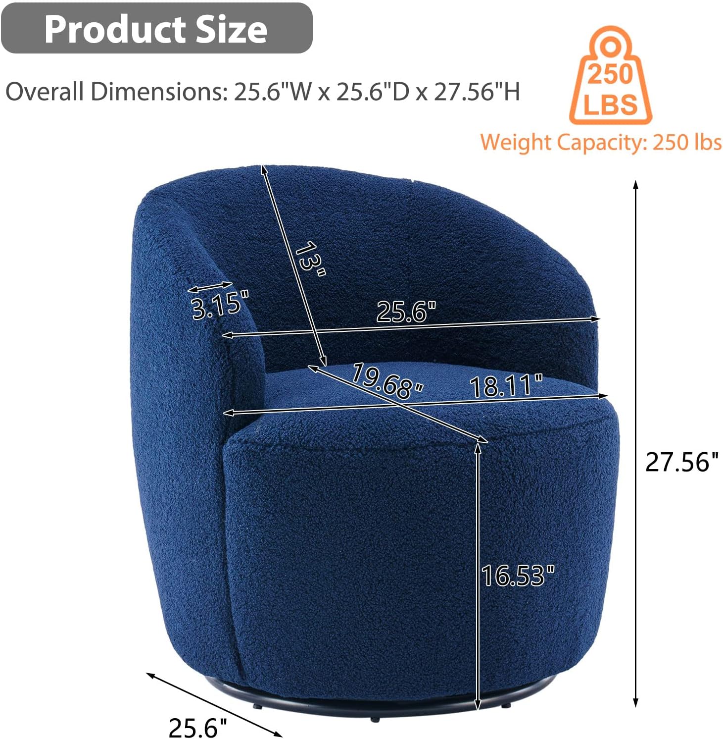 Butaca Roxy, giratoria tapizada con brazo redondo moderno, giratorio de 360 grados.