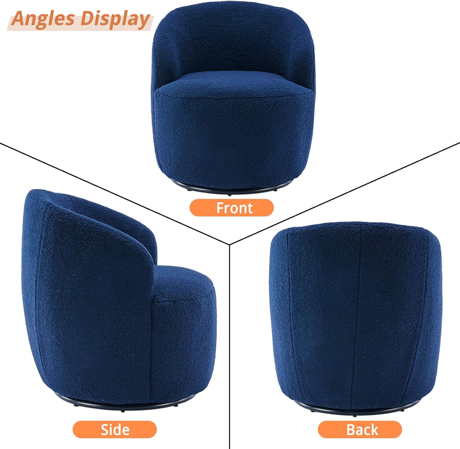 Butaca Roxy, giratoria tapizada con brazo redondo moderno, giratorio de 360 grados.