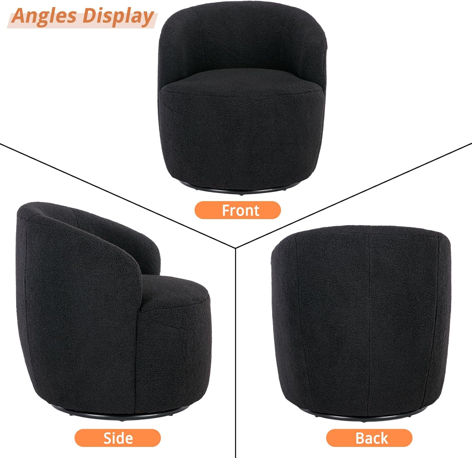 Butaca Roxy, giratoria tapizada con brazo redondo moderno, giratorio de 360 grados.