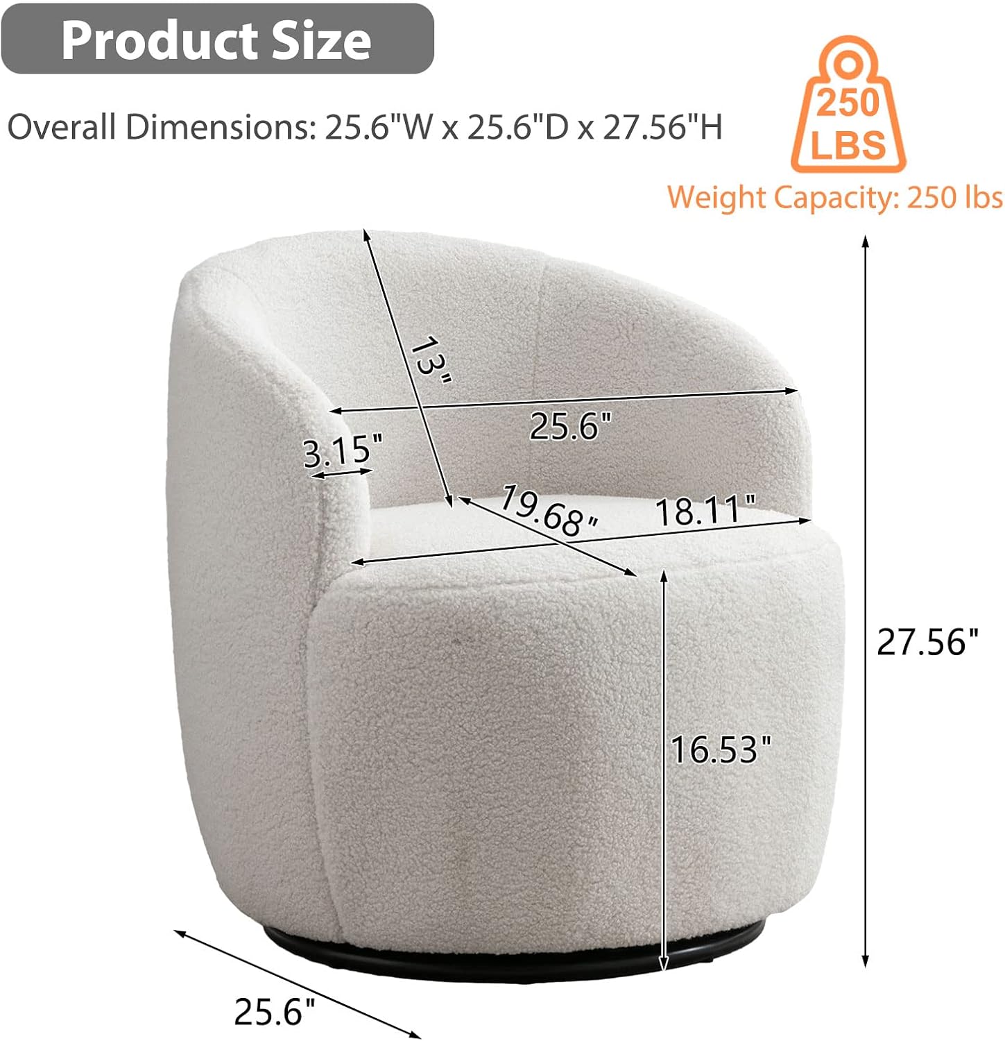 Butaca Roxy, giratoria tapizada con brazo redondo moderno, giratorio de 360 grados.