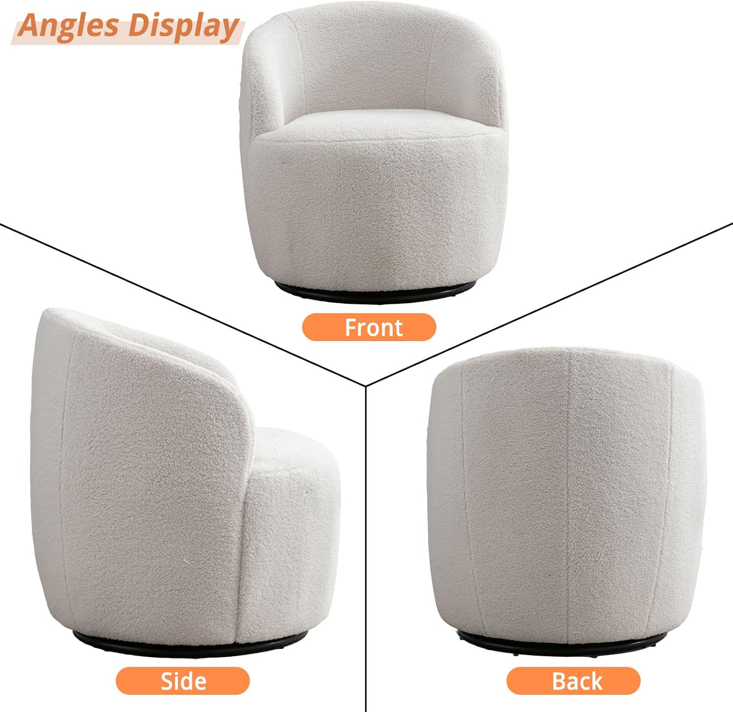 Butaca Roxy, giratoria tapizada con brazo redondo moderno, giratorio de 360 grados.