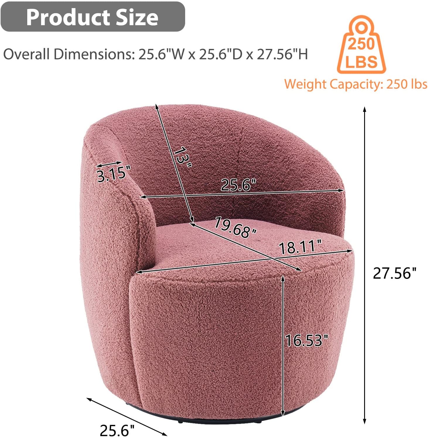 Butaca Roxy, giratoria tapizada con brazo redondo moderno, giratorio de 360 grados.