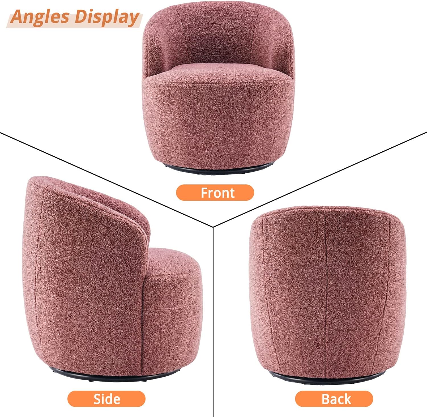 Butaca Roxy, giratoria tapizada con brazo redondo moderno, giratorio de 360 grados.