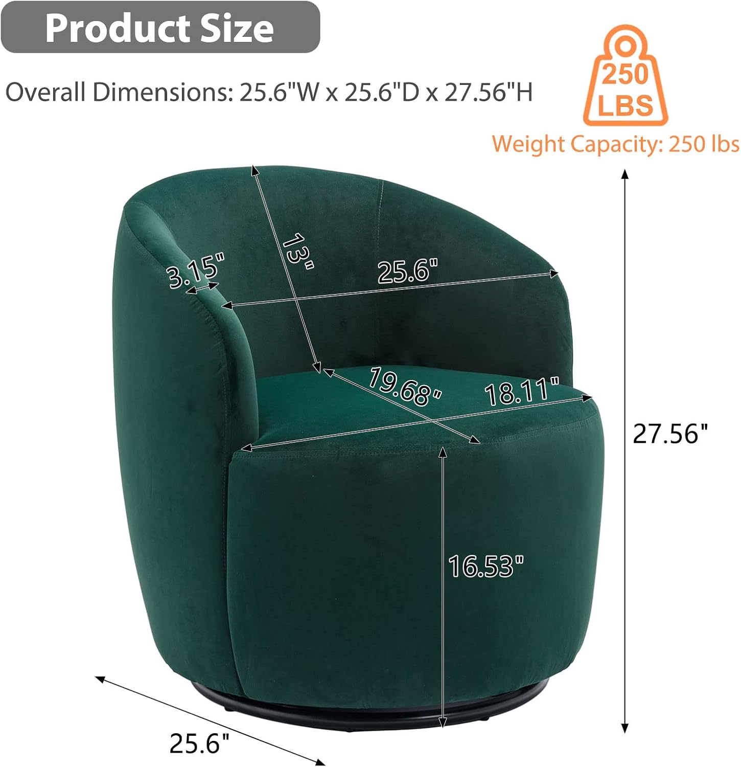 Butaca Roxy, giratoria tapizada con brazo redondo moderno, giratorio de 360 grados.