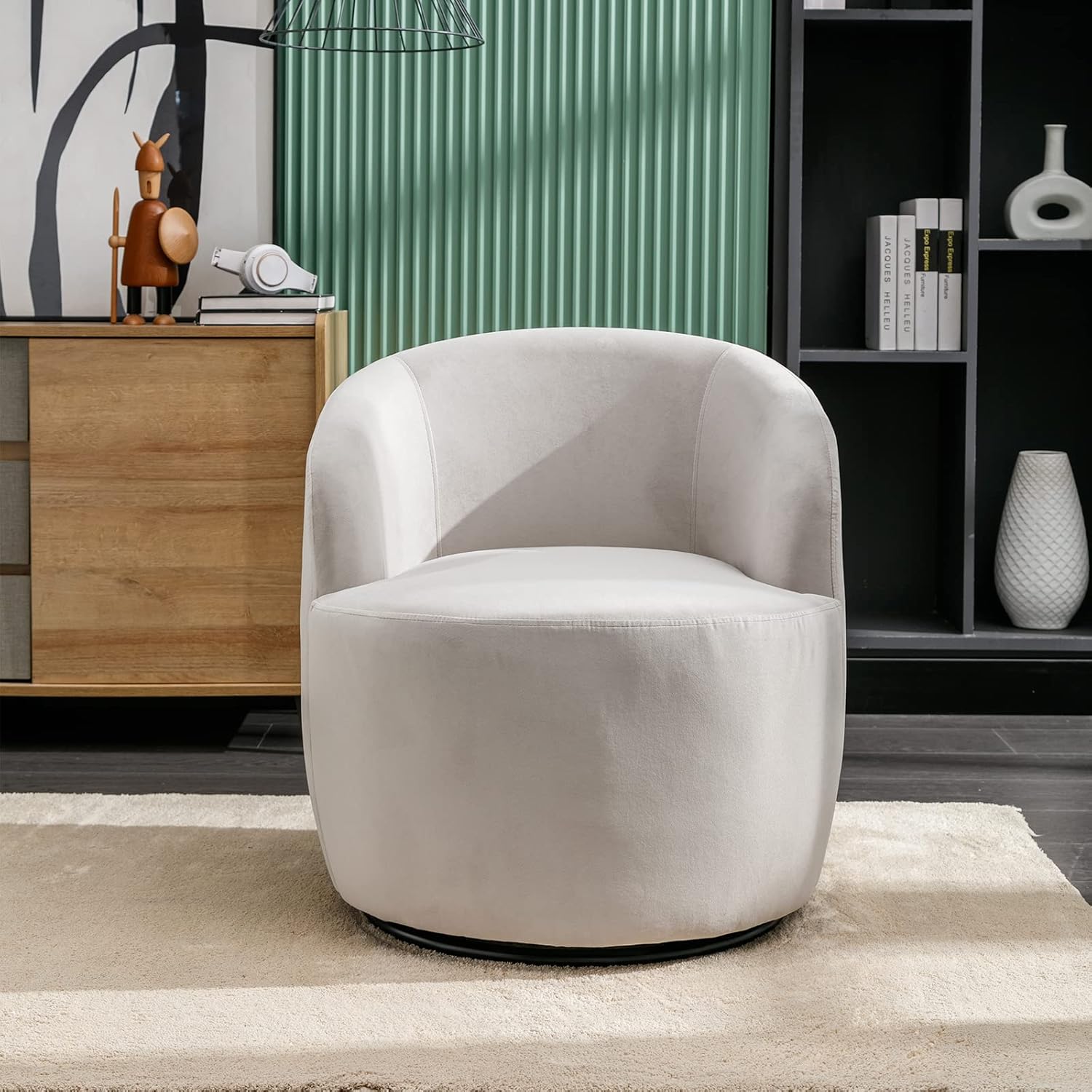 Butaca Roxy, giratoria tapizada con brazo redondo moderno, giratorio de 360 grados.