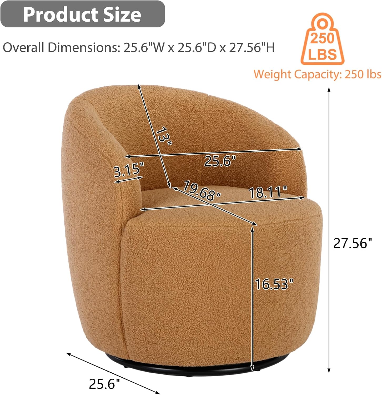 Butaca Roxy, giratoria tapizada con brazo redondo moderno, giratorio de 360 grados.