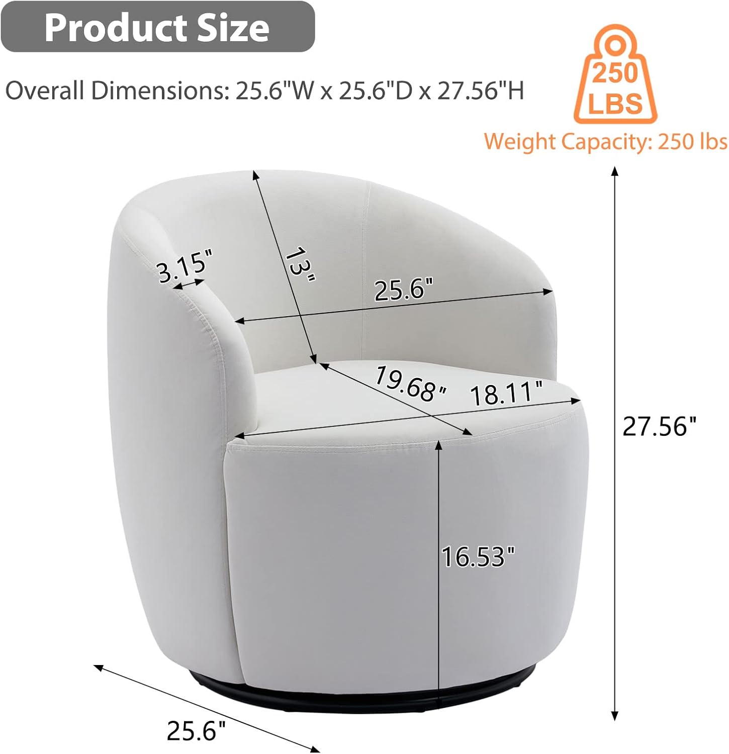 Butaca Roxy, giratoria tapizada con brazo redondo moderno, giratorio de 360 grados.