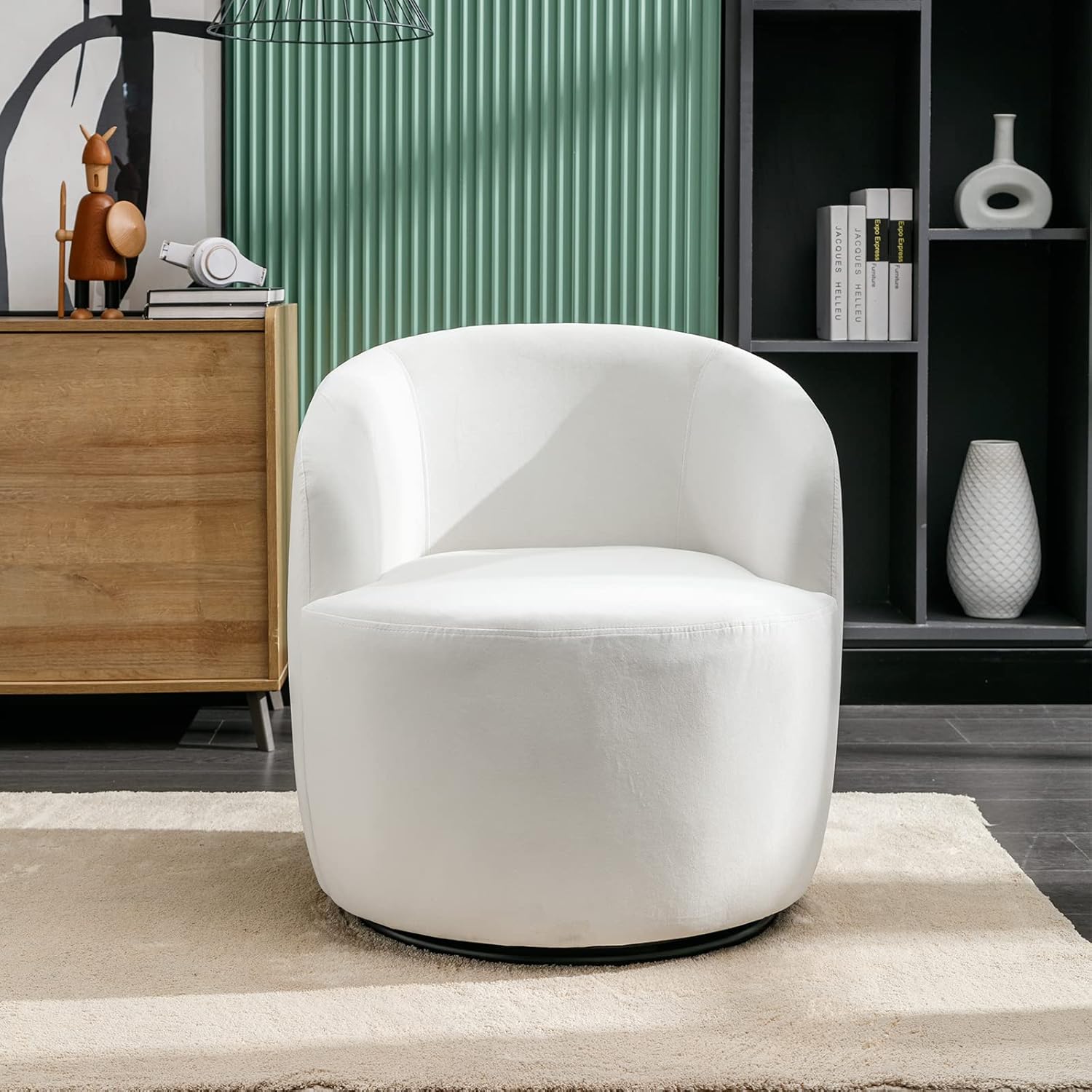 Butaca Roxy, giratoria tapizada con brazo redondo moderno, giratorio de 360 grados.