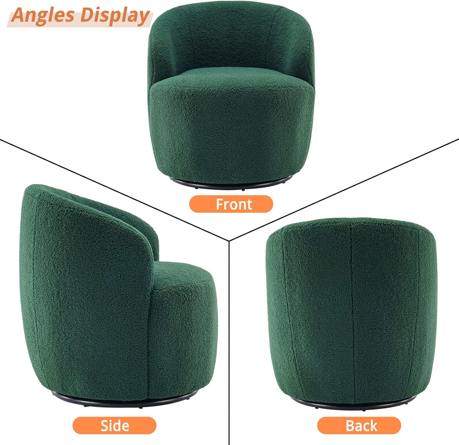 Butaca Roxy, giratoria tapizada con brazo redondo moderno, giratorio de 360 grados.