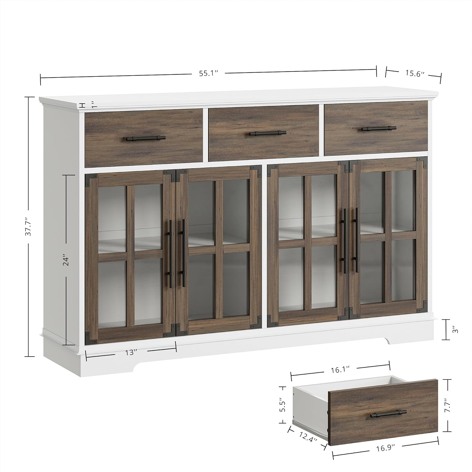 Aparador Amplio de madera color nogal. 55" más luces leds y cristales.