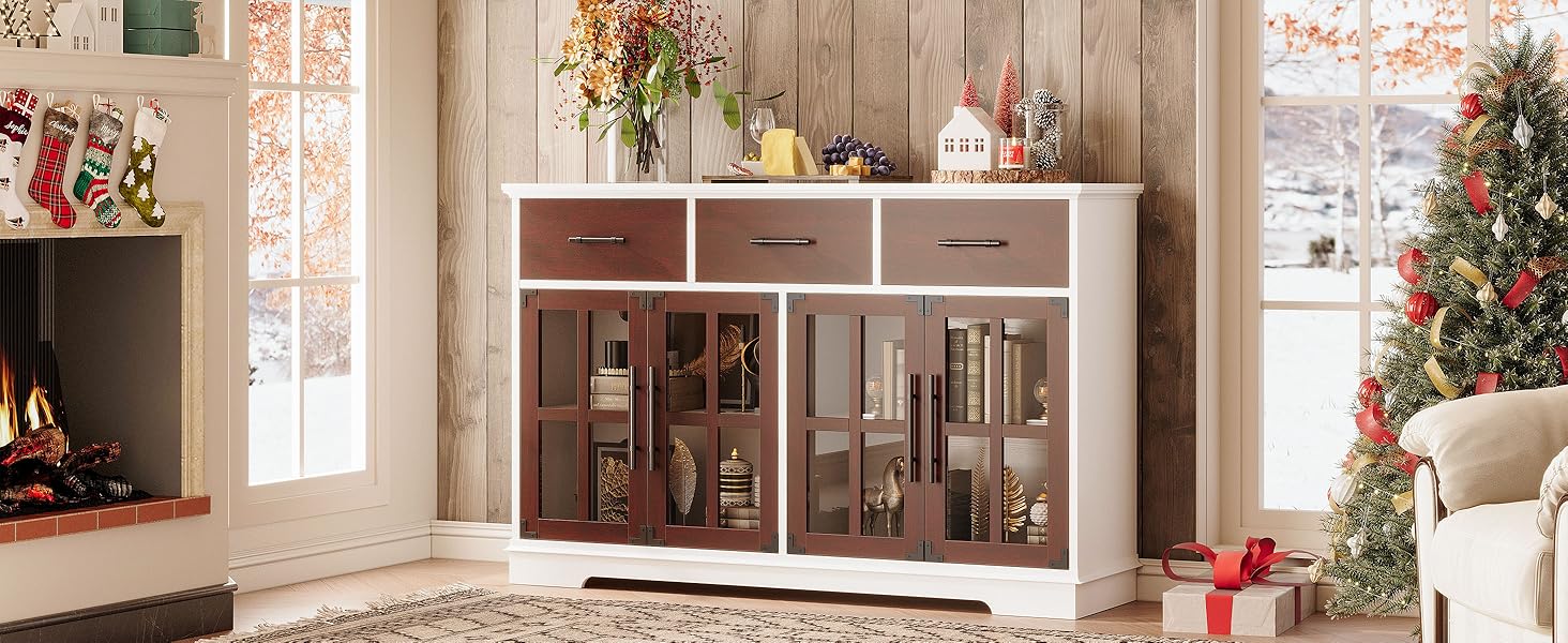 Aparador Amplio de madera color nogal. 55" más luces leds y cristales.