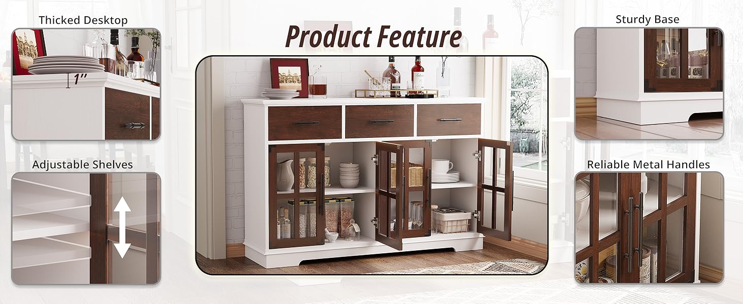 Aparador Amplio de madera color nogal. 55" más luces leds y cristales.