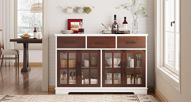 Aparador Amplio de madera color nogal. 55" más luces leds y cristales.