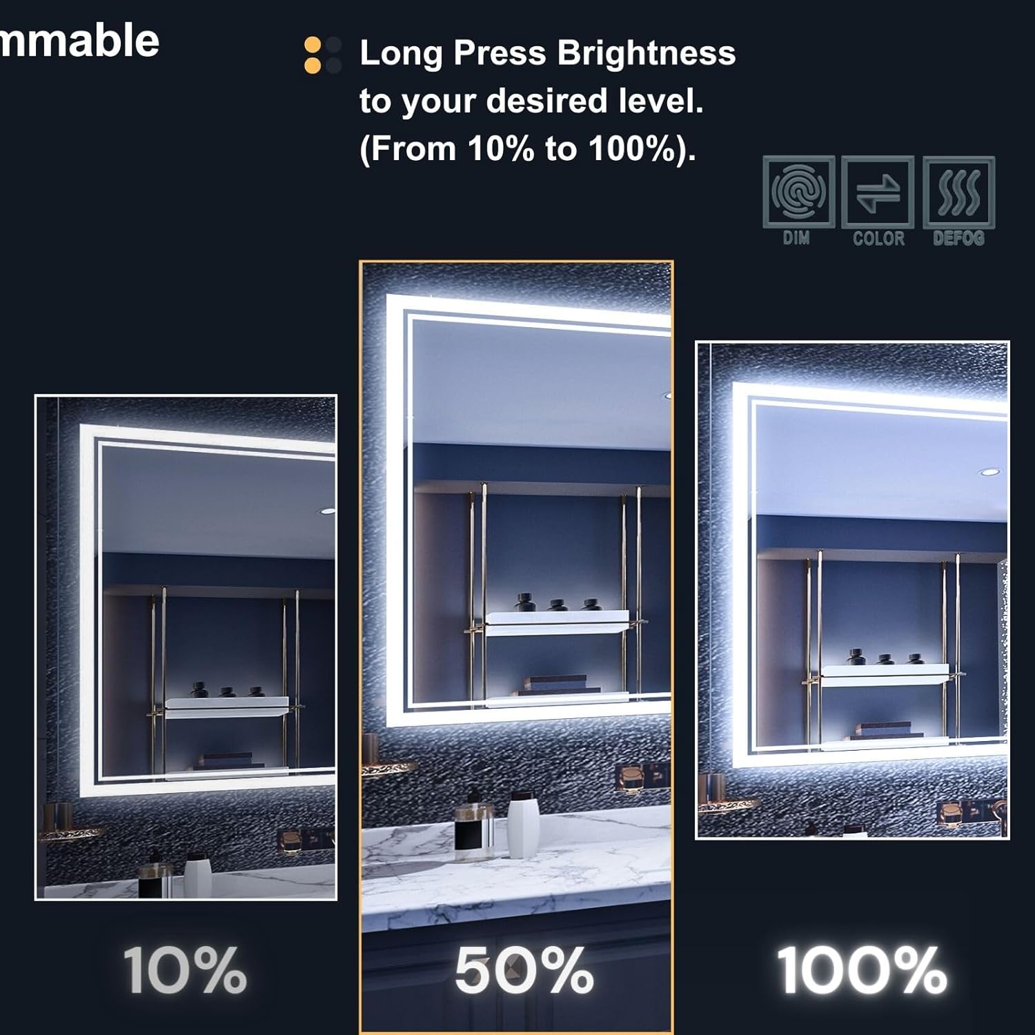 Espejo Led de Baño 24"x 32", 3 Colors Vanity Espejo para Uso Horizontal o Vertical