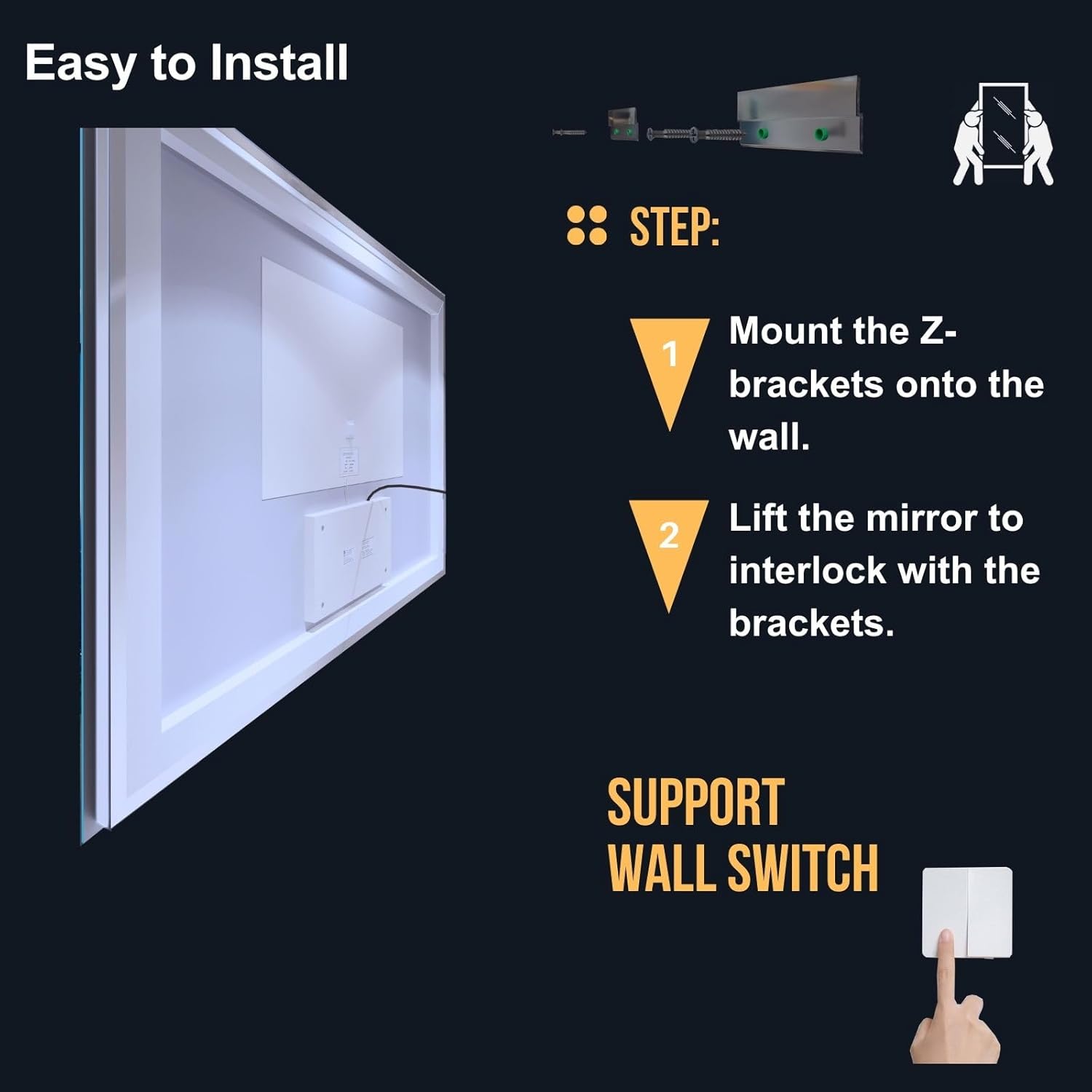 Espejo Led de Baño 24"x 32", 3 Colors Vanity Espejo para Uso Horizontal o Vertical