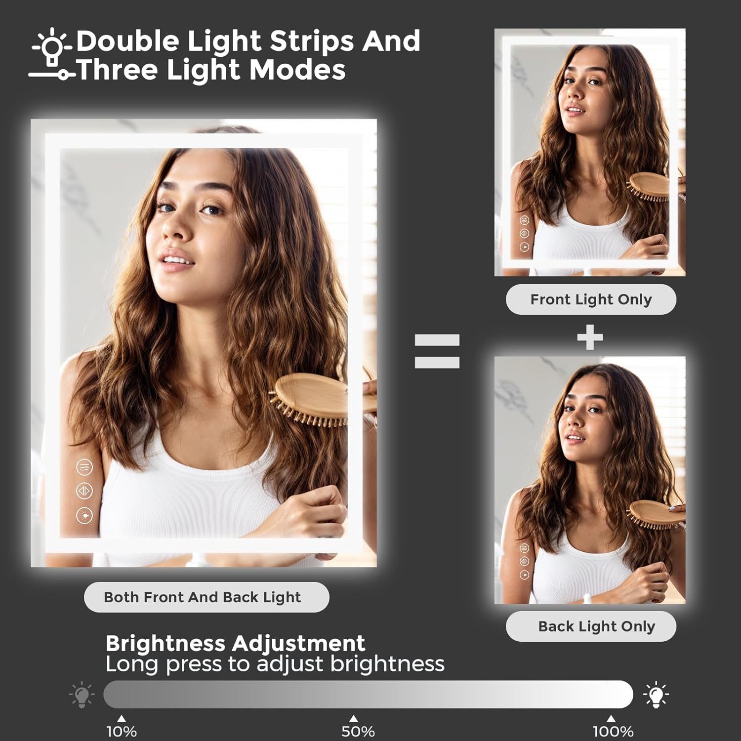 Koonmi 20x28 LED Espejo para Baño, Cristal Templado, 3 Colores Leds.