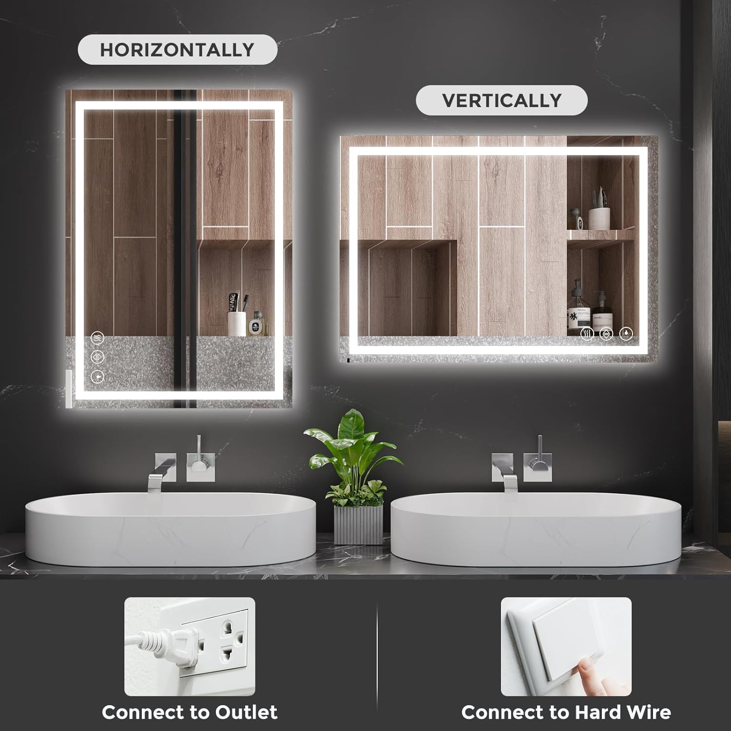 Koonmi 20x28 LED Espejo para Baño, Cristal Templado, 3 Colores Leds.