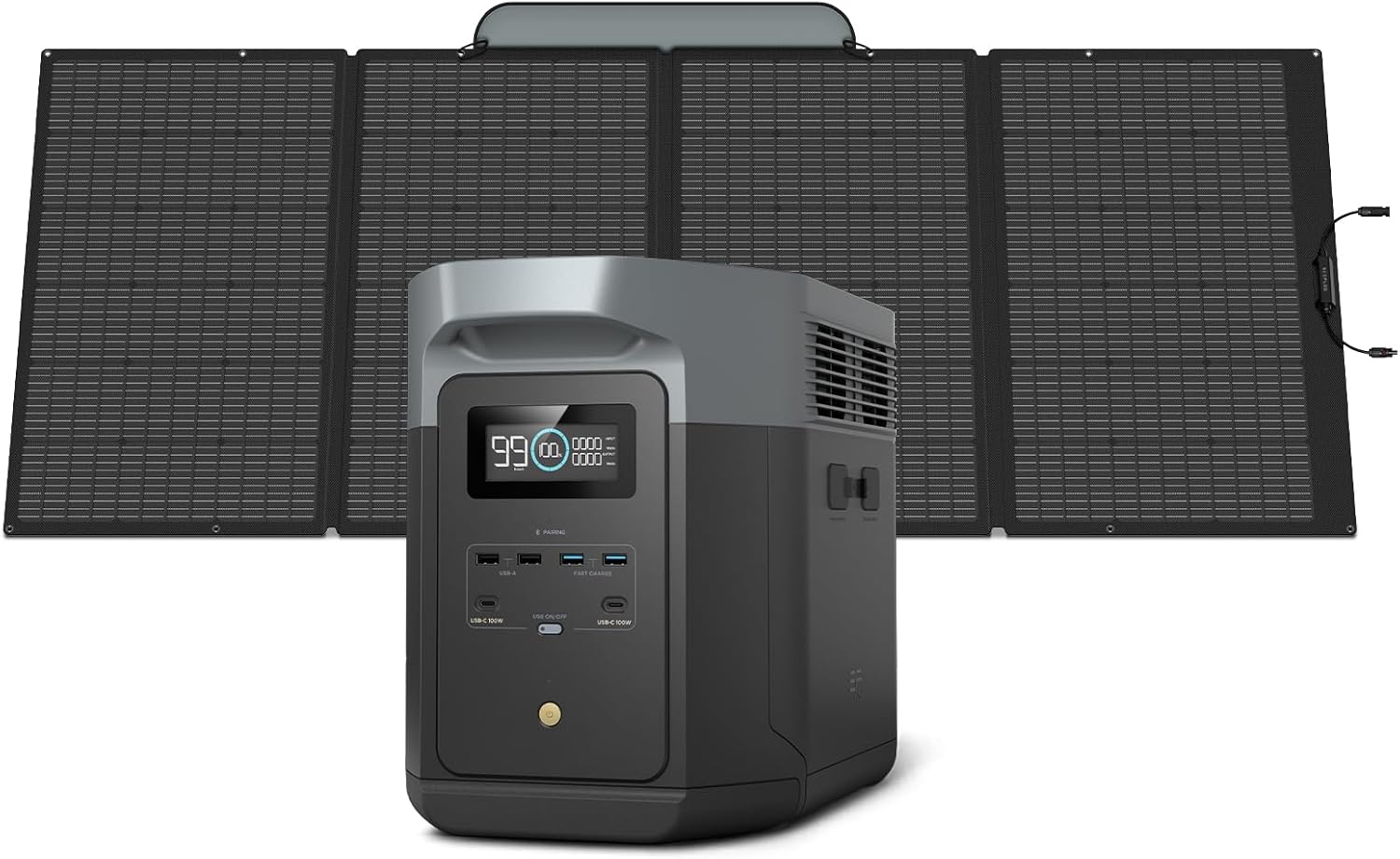 EF ECOFLOW Generador solar DELTA 2 Max 2048Wh con panel solar de 400 W, estación de energía portátil con batería LFP de hasta 3400 W de salida de CA Carga rápida 0-80% en 43 minutos generador solar