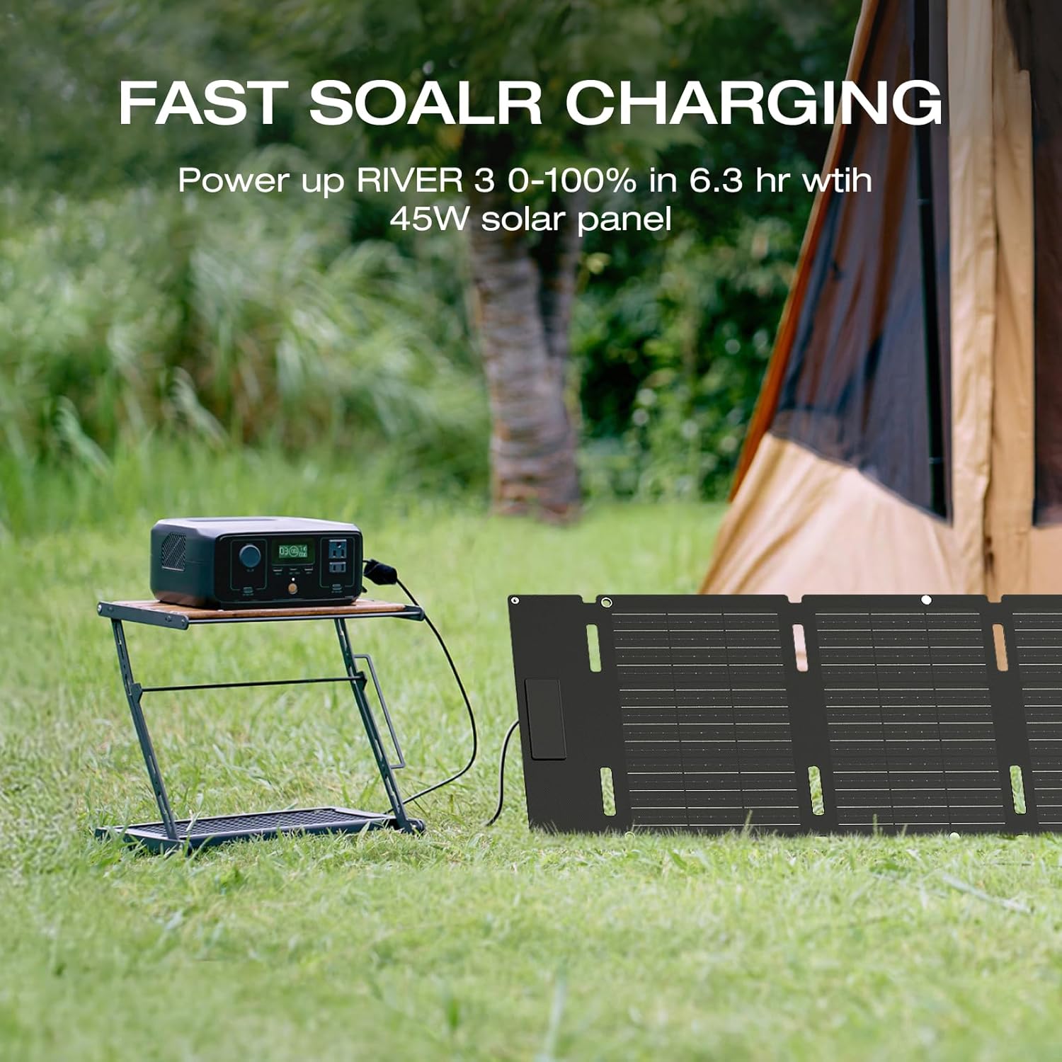 EF ECOFLOW Generador solar RIVER 3 con panel solar de 45 W, estación de energía portátil de 245 Wh, batería LiFePO4 de 300 W hasta 600 W de salida de CA, <20 MS UPS