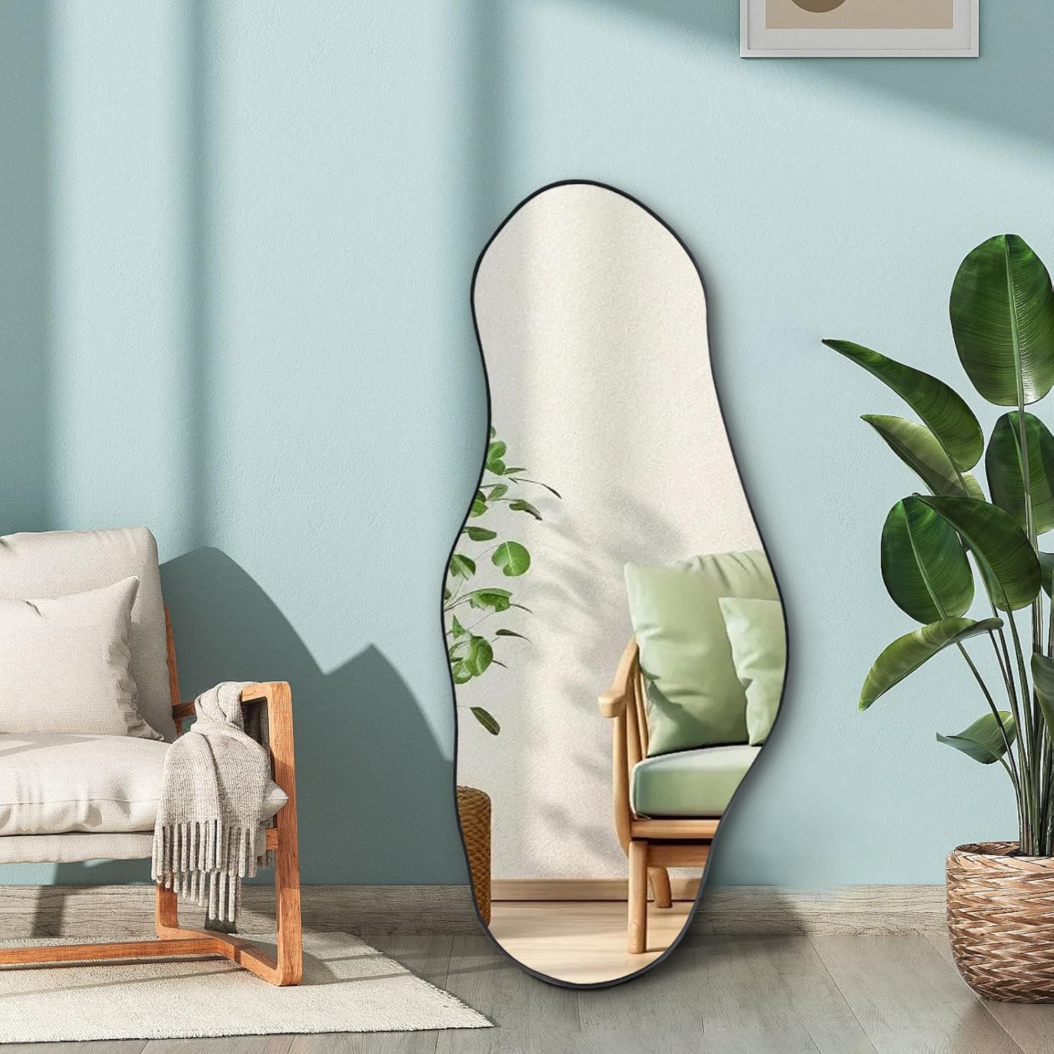 Espejo grande irregular, espejo oblongo, asimétrico de 47.2 x 21.4 pulgadas, espejo orgánico en forma de nube grande, espejo decorativo ondulado moderno para sala de estar, baño,