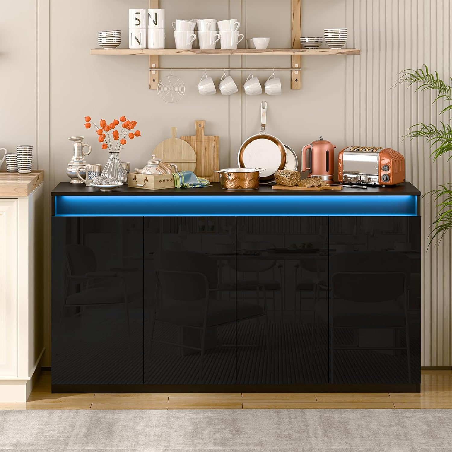 Aparador multifuncional + luces leds + estación de carga.