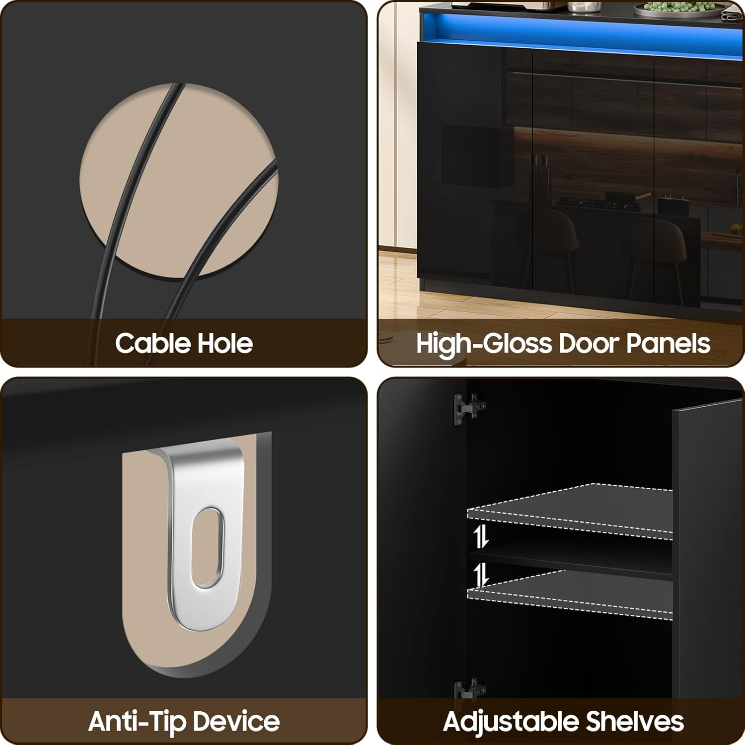 Aparador multifuncional + luces leds + estación de carga.