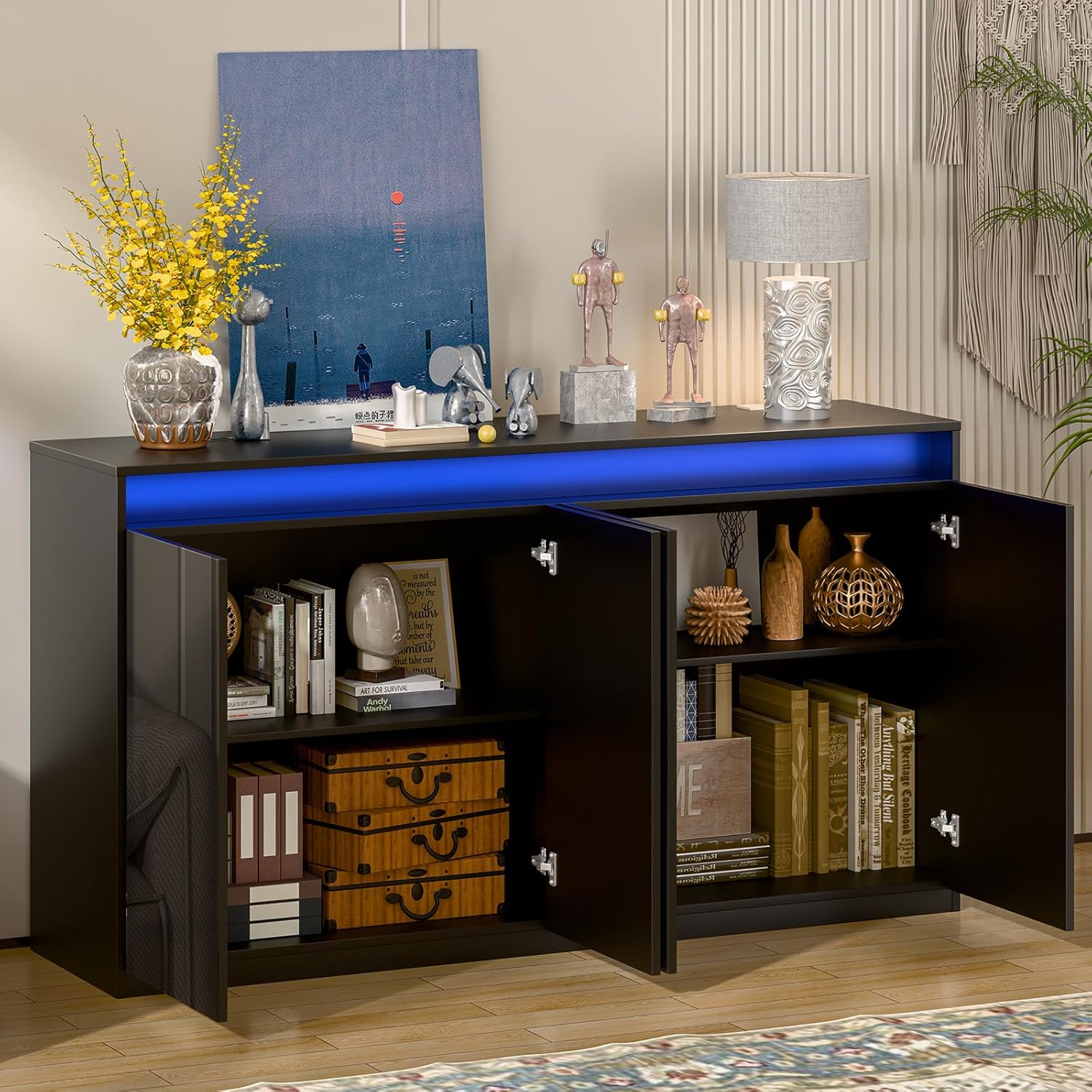 Aparador multifuncional + luces leds + estación de carga.