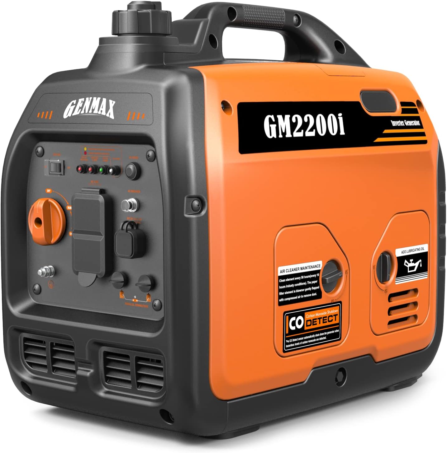 Generador portátil GENMAX, motor de gas ultrasilencioso de 2200 W, compatible con EPA, función de modo ecológico, ultraligero para uso doméstico y camping (GM2200i)