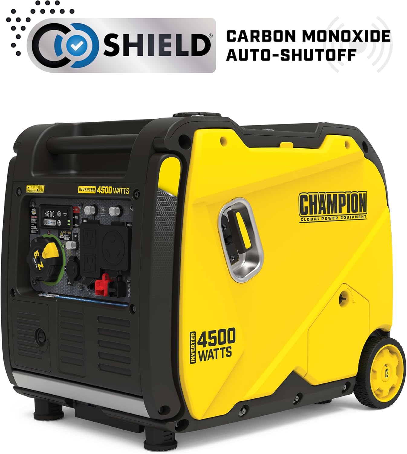 Champion Power Equipment Generador inversor portátil listo para vehículos recreativos de 4500 vatios con tecnología silenciosa y protección contra CO