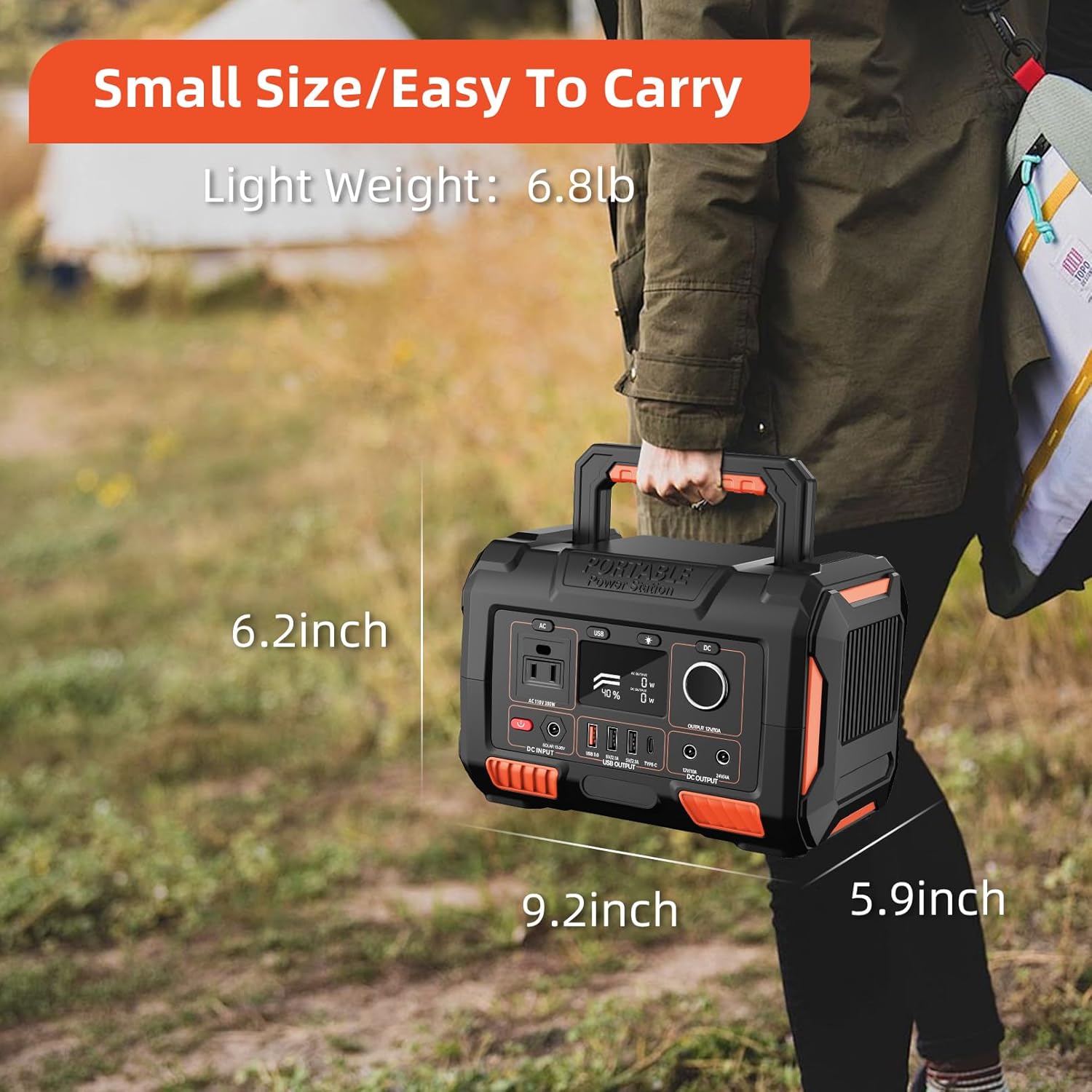 Fuente de alimentación portátil, pequeña estación de energía portátil 300W 288wh, salida de CA de onda sinusoidal pura de 110V, energía móvil de batería de iones de litio para exteriores