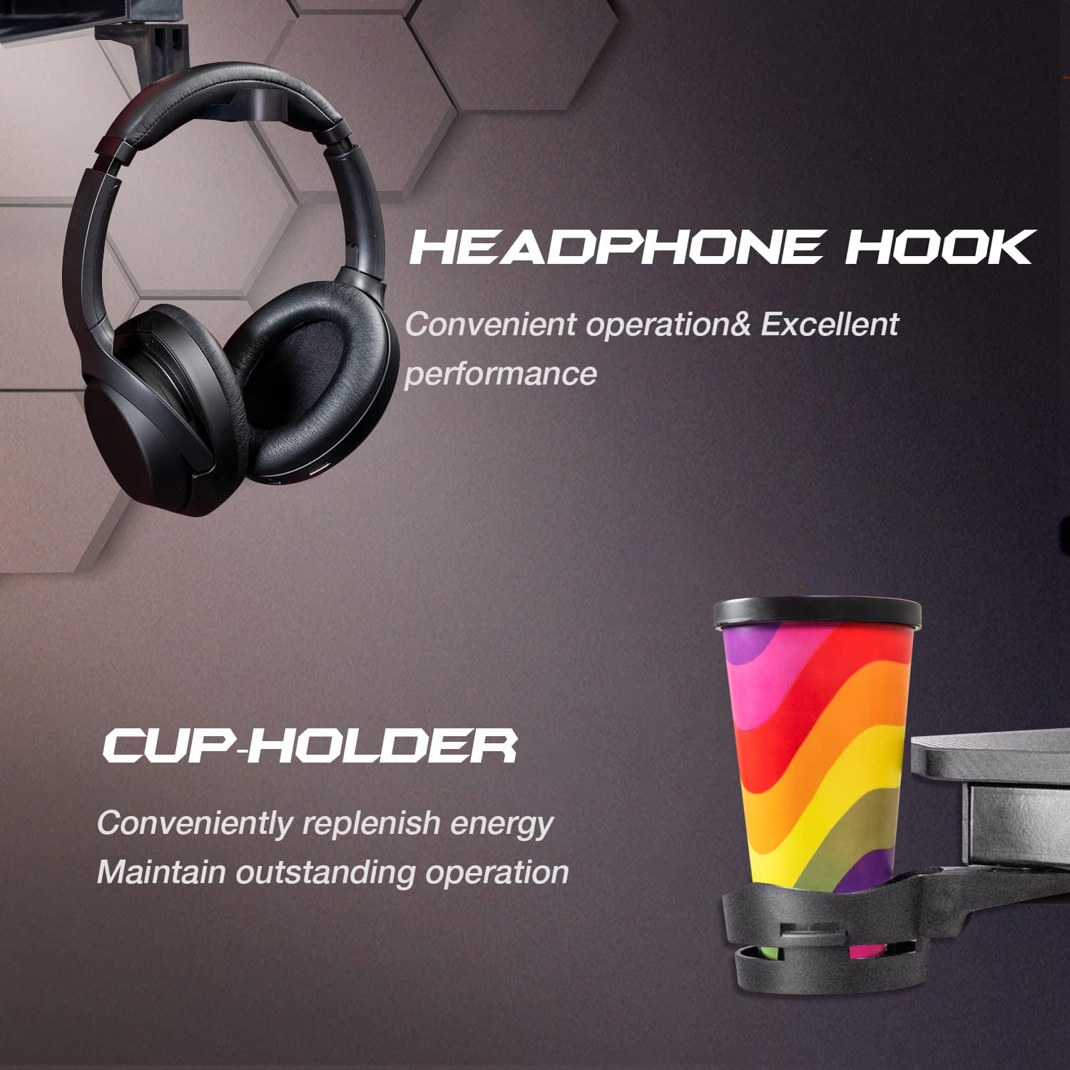 Mesa de Gamerz en forma de Z, superficie de fibra de carbono y gancho para auriculares (44 pulgadas, negro)